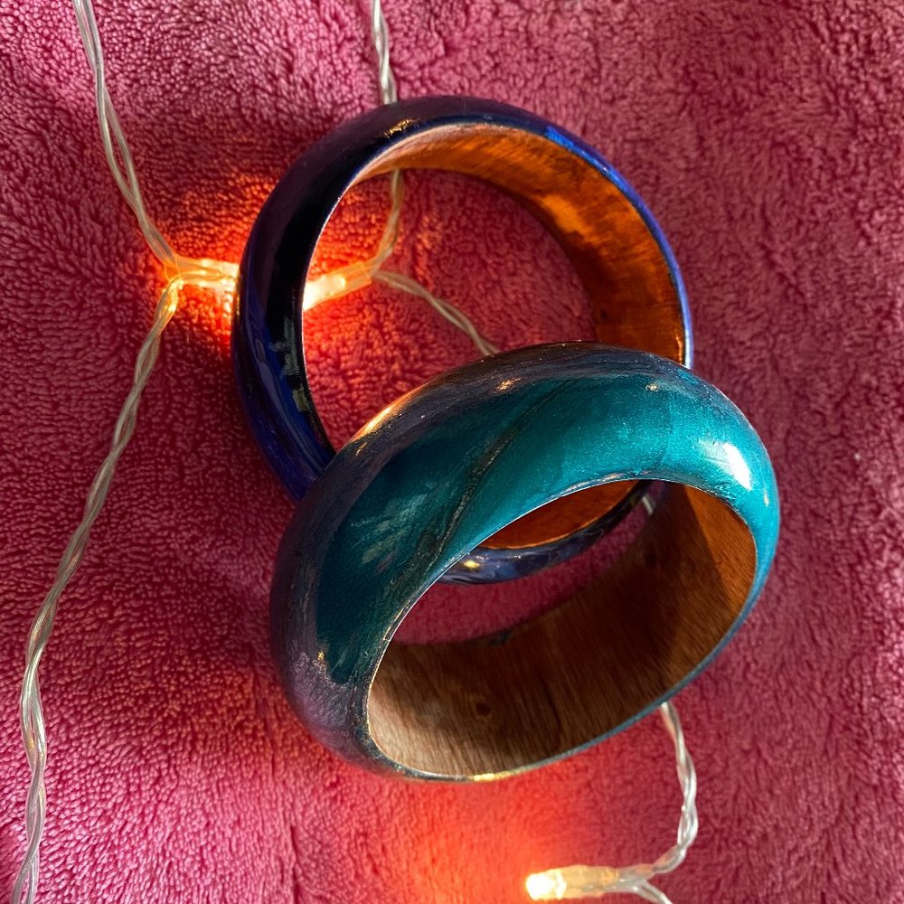 Blue and Teal Wooden Bracelets